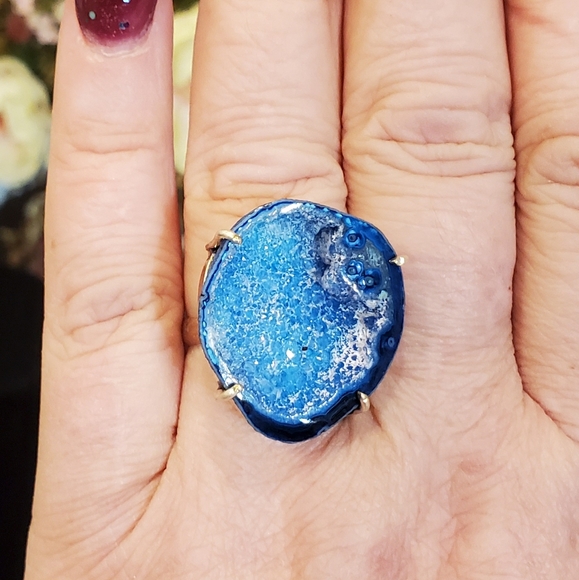 AGATE GEODE DRUSY DRUZY RING 7.5 - Picture 1 of 7
